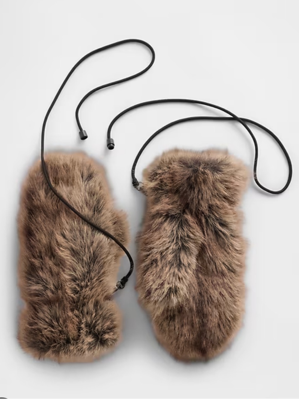 NEW Gap Soft Faux Fur Mittens w/ Strap Brown Avant Garde Classic Casual Boho